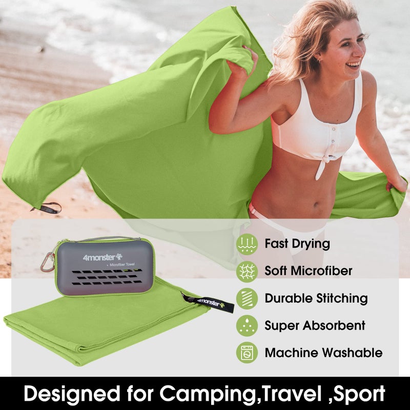 4Monster Camping Towels Super Absorbent, Fast Drying Microfiber Travel Towel, Quick Dry Ultra Soft Compact Gym Towel for Swimming Beach Hiking Yoga Travel Sports Backpack (20.00" x 12.00", Green) - Image 2